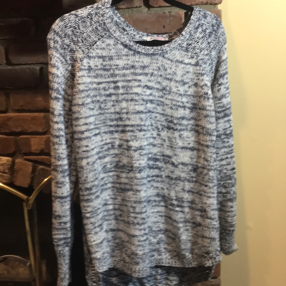 Long blue and white sweater